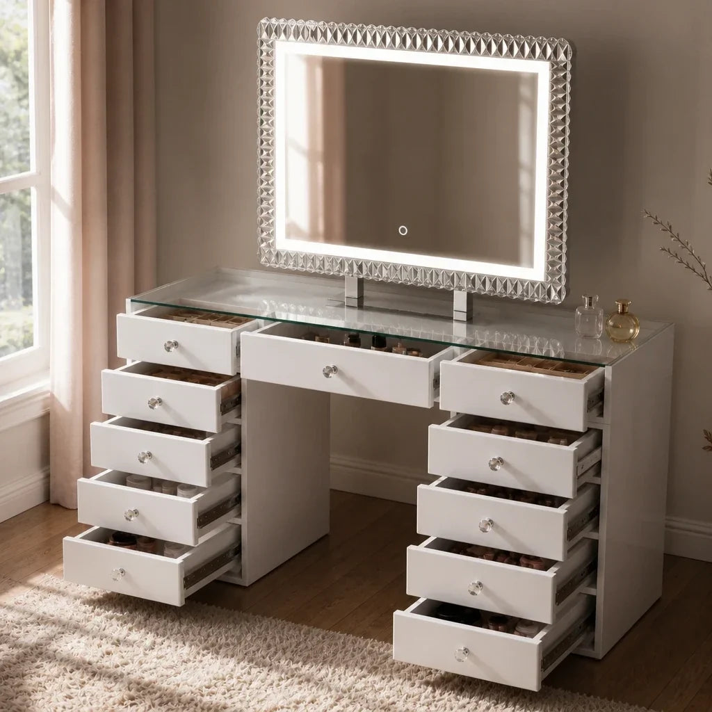 Dressing Table with Mirror 80x60 - White, 150cm