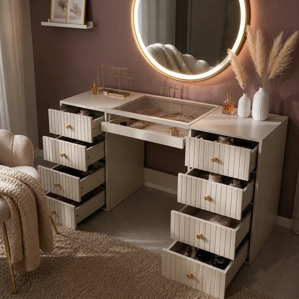 Dressing Table with Drawers - Beige, 150cm