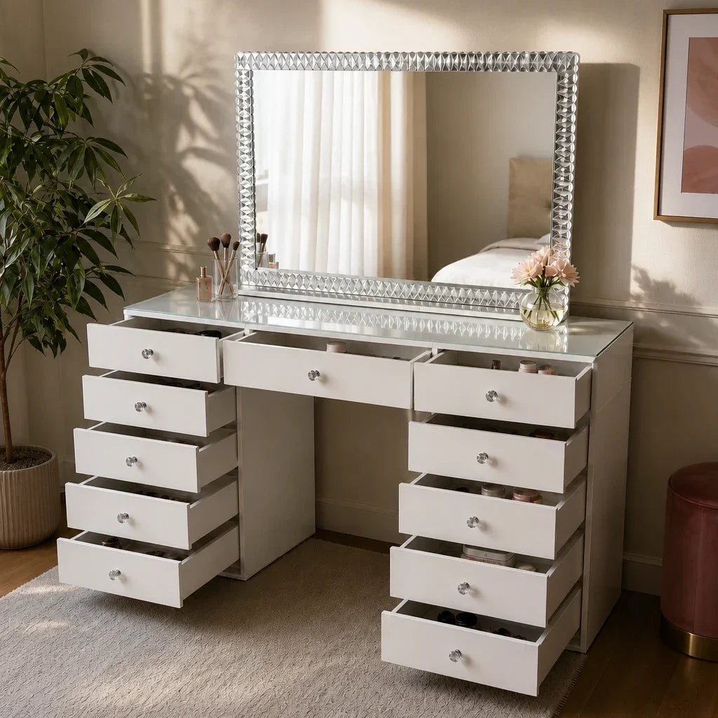 Dressing Table with Mirror 120x80 - White, 150cm