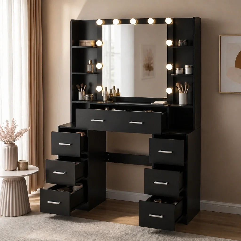 Dressing Table with Hollywood Mirror - Matt Black, 110cm