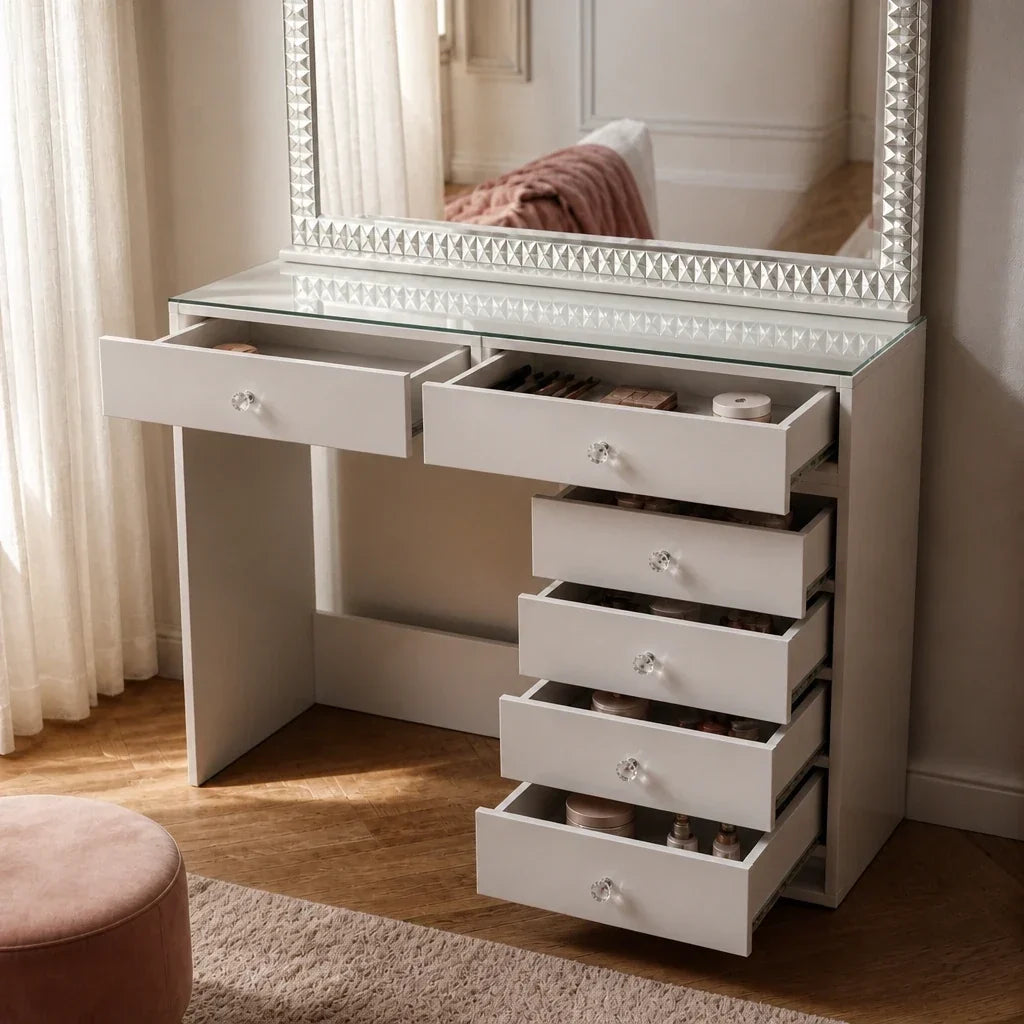 Dressing Table with Mirror 120x80 - White, 120cm