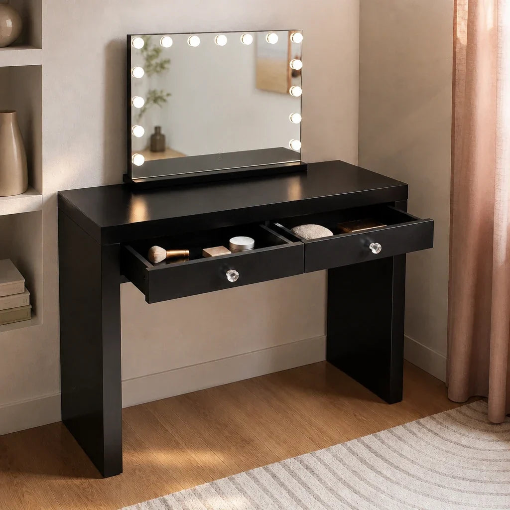 Dressing Table with Mirror and 2 Drawers - Black