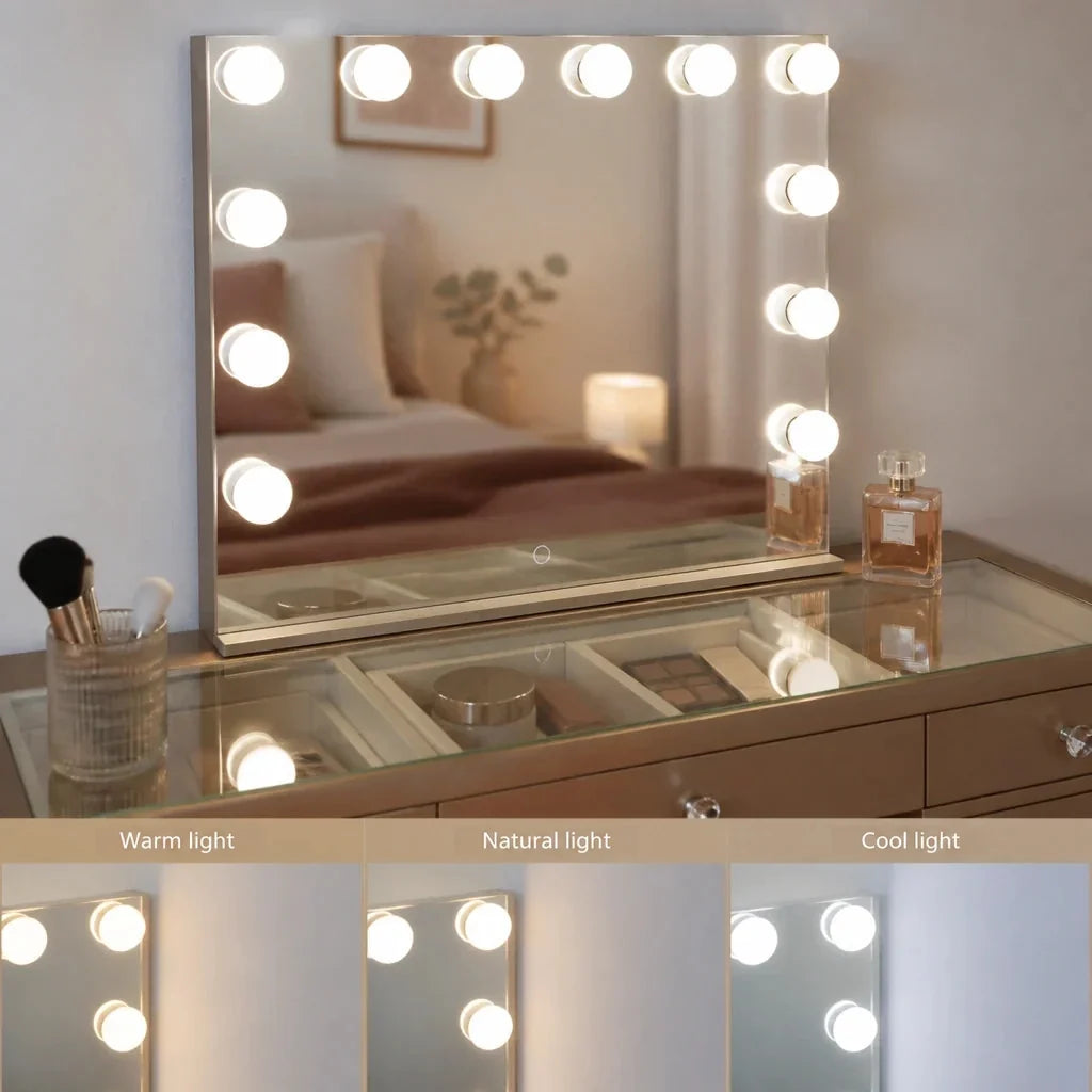 Dressing Table with Mirror and Drawers - Champagne Gold
