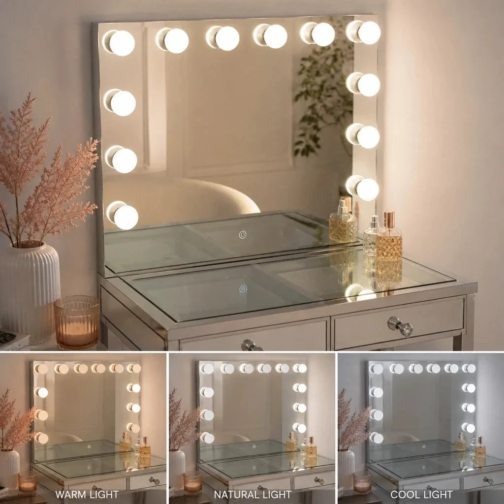 Small Dressing Table with Mirror - Mirrored, Chrome Legs