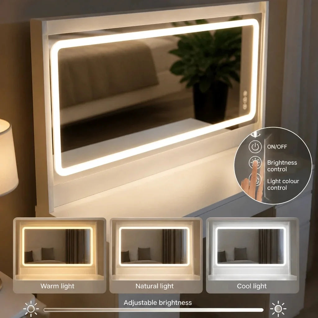 Dressing Table with Hollywood Mirror - White, 108cm