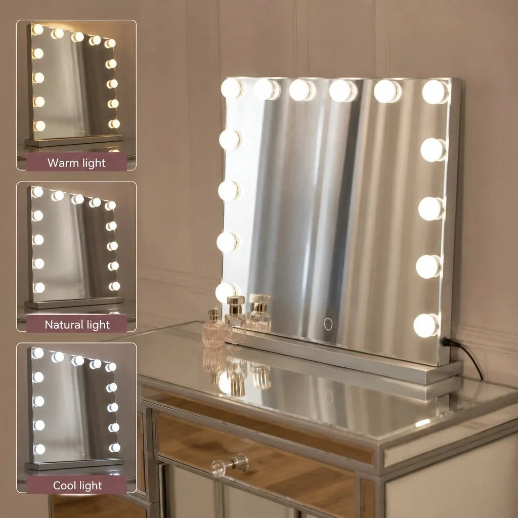 Small Dressing Table with Mirror and 3 Drawers - Mirrored