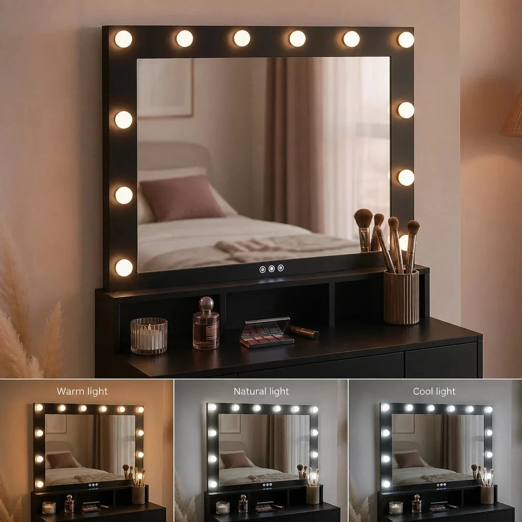Dressing Table with Hollywood Mirror - Matt Black, 79cm