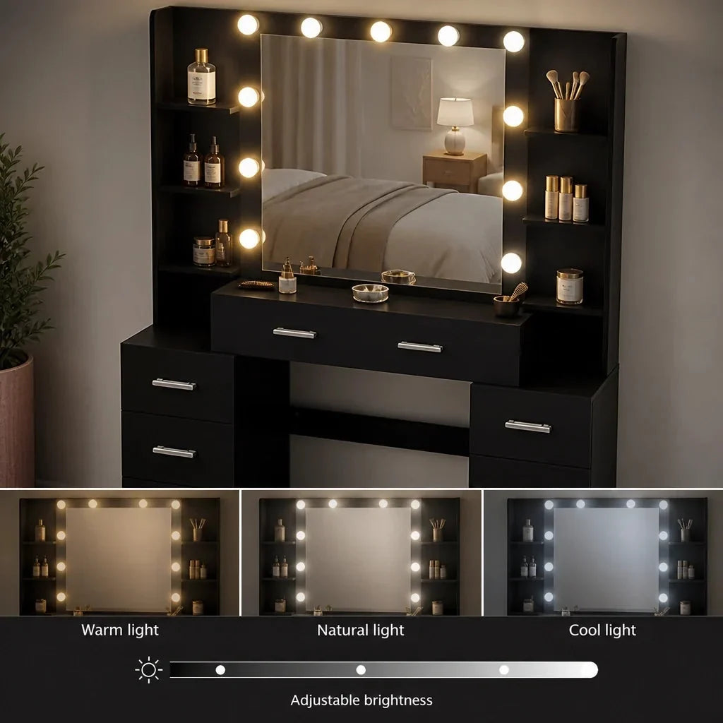 Dressing Table with Hollywood Mirror - Matt Black, 110cm