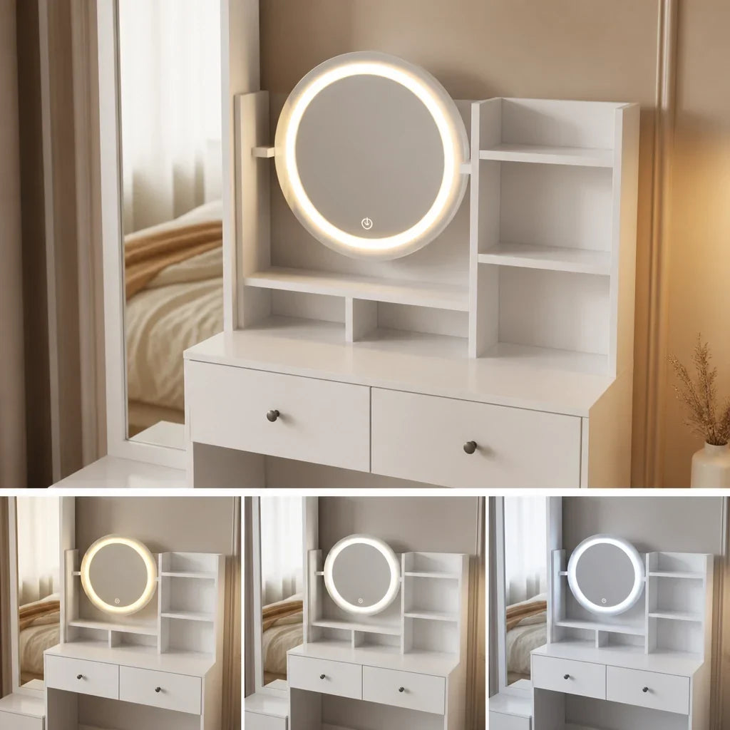 Dressing Table with Mirror and Full Length Mirror - White