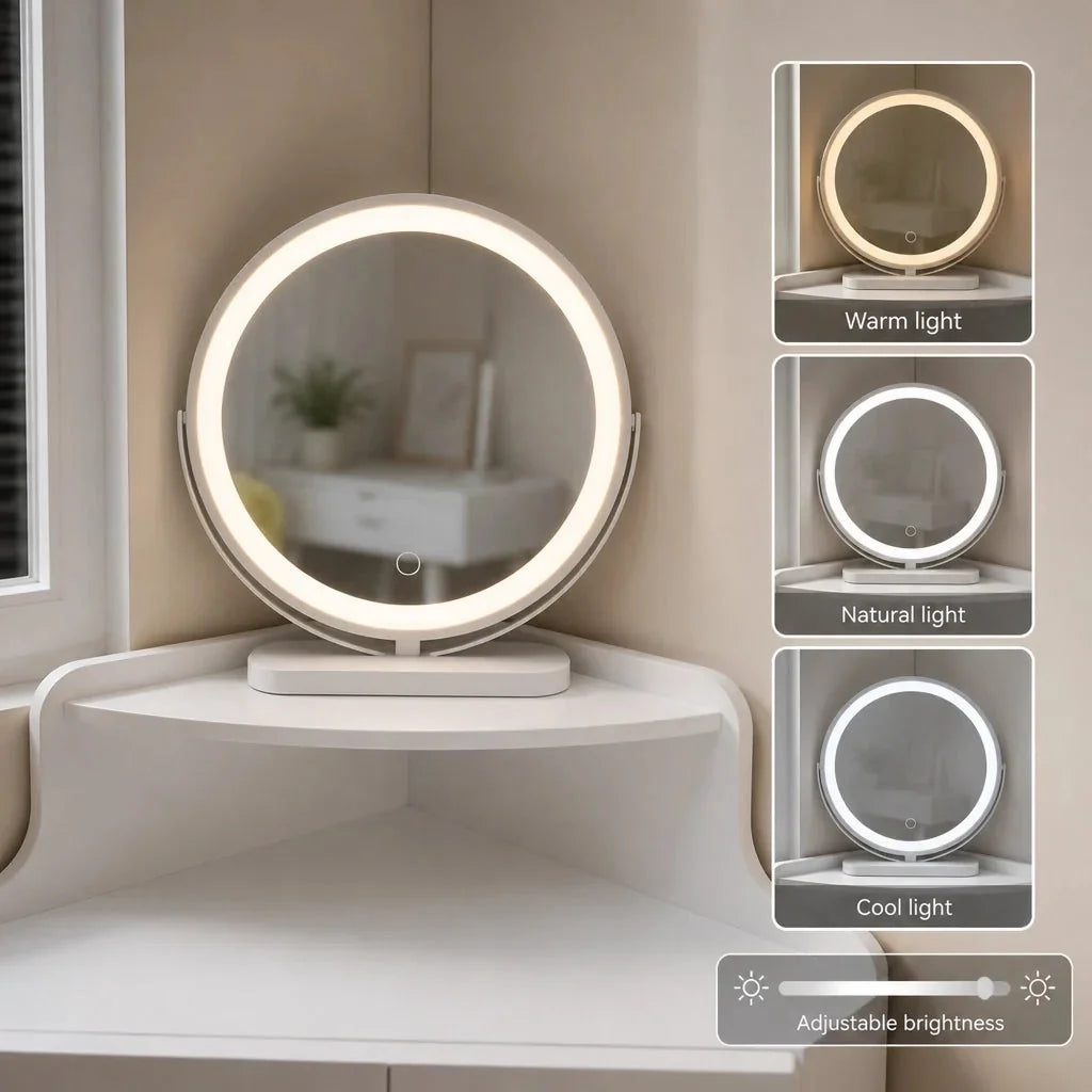 Corner Dressing Table with Mirror - White, 100cm