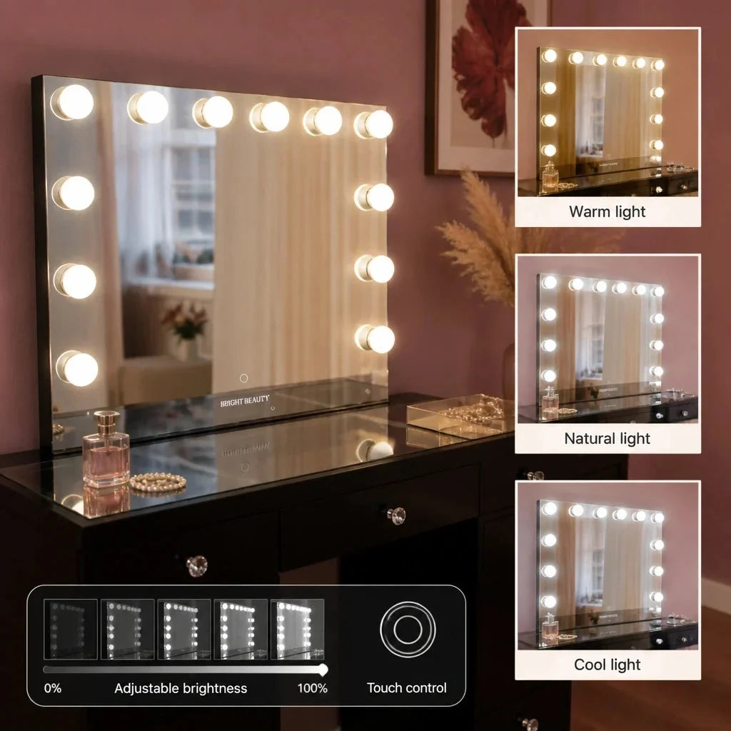 Dressing Table with Mirror and Drawers - Black