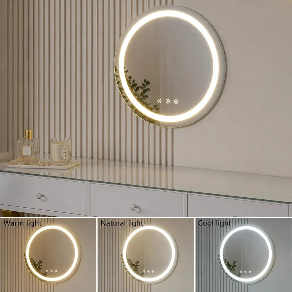 Dressing Table with Wall Mirror - White and Gold, 120cm