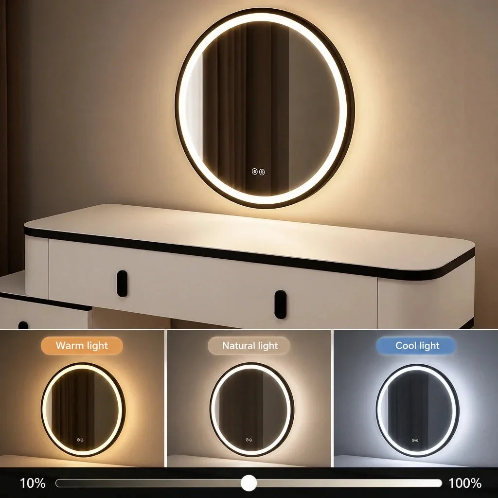 Dressing Table with Mirror - White and Black, 120cm