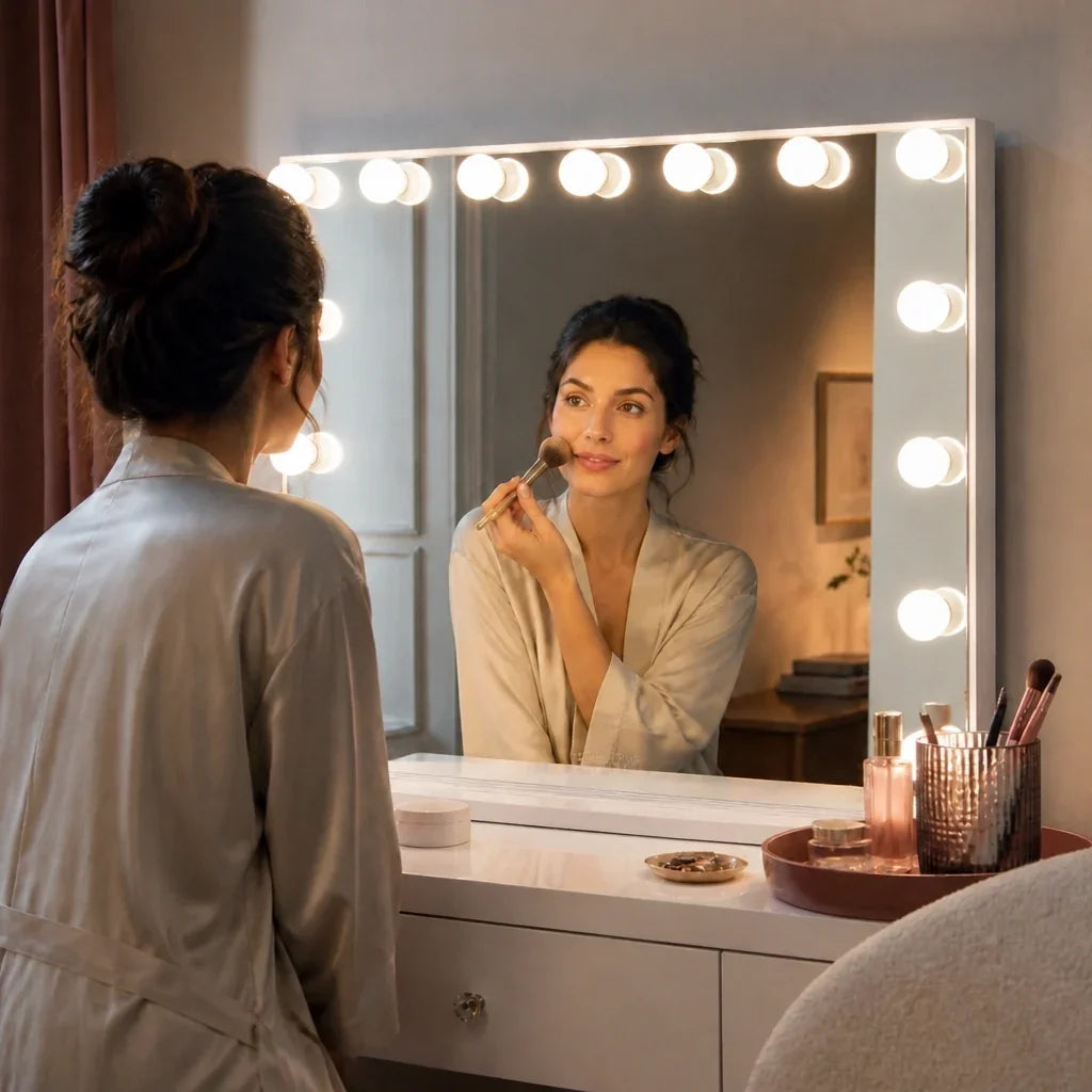 Hollywood Mirror with Bulbs - Large, White