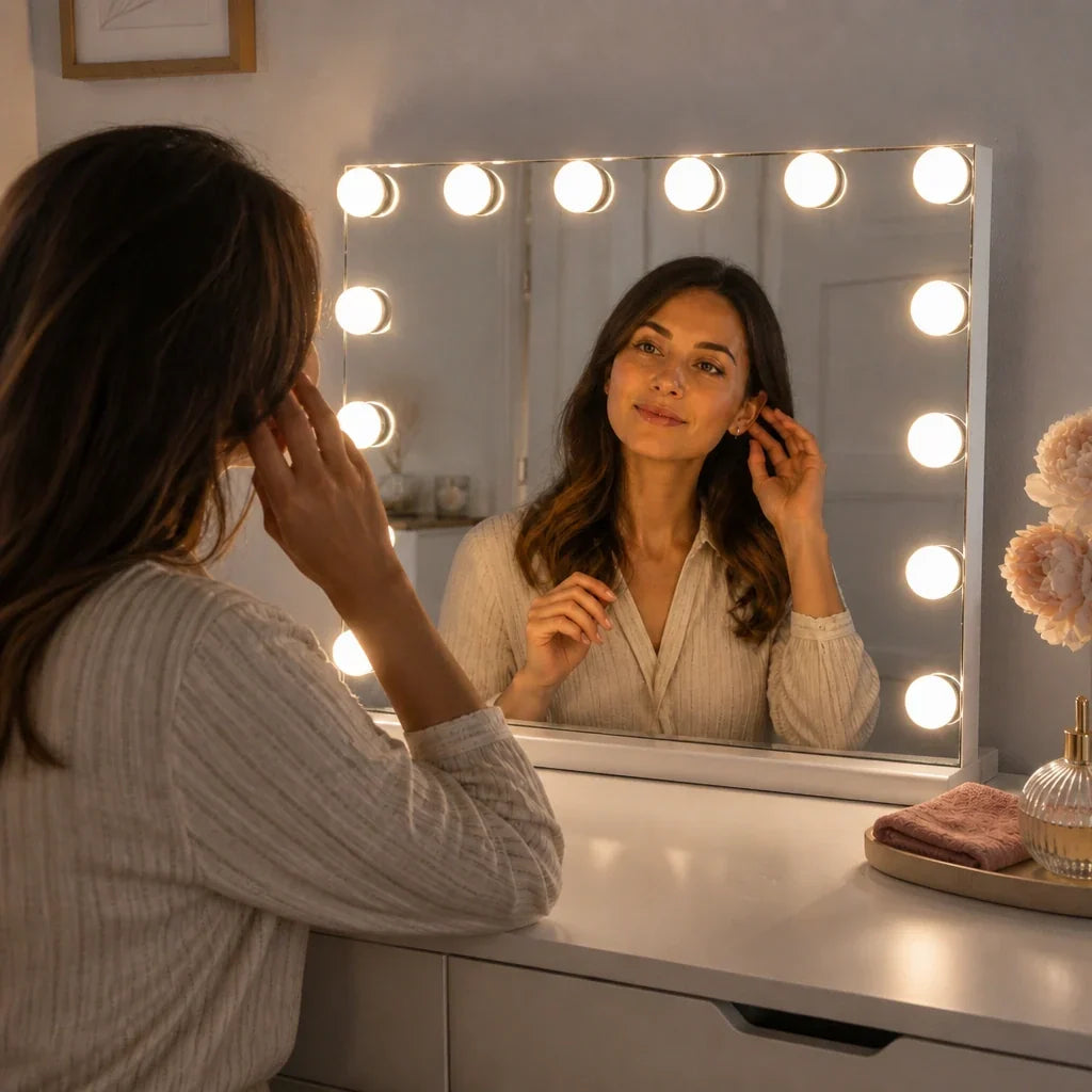 Hollywood Mirror with 12 LED Bulbs - White, 50cm