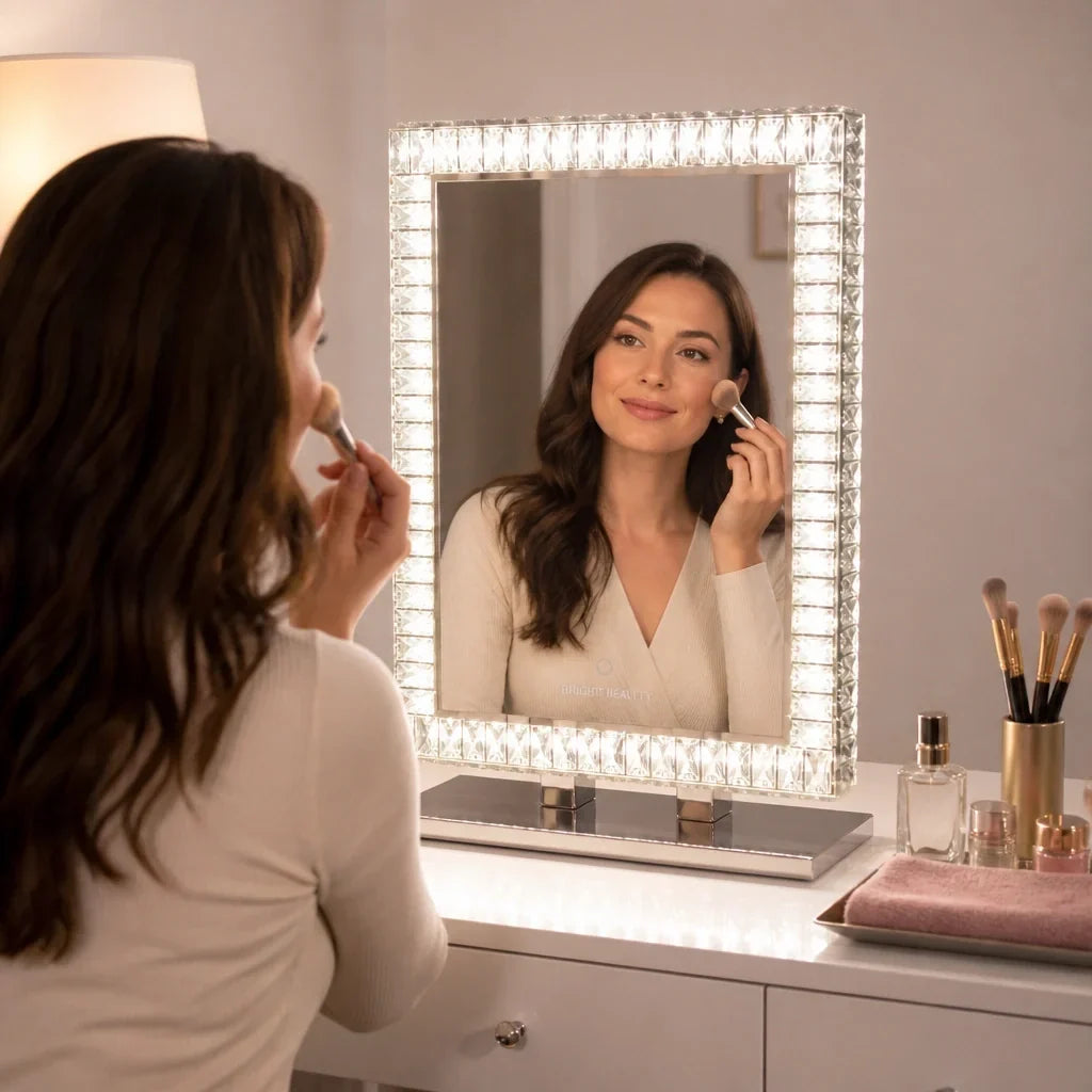 Makeup Mirror with Lights - Crystal Trim, Polished Silver