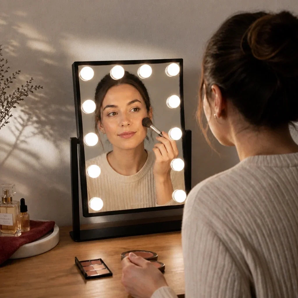 Makeup Mirror with Lights - Black, Adjustable Angle