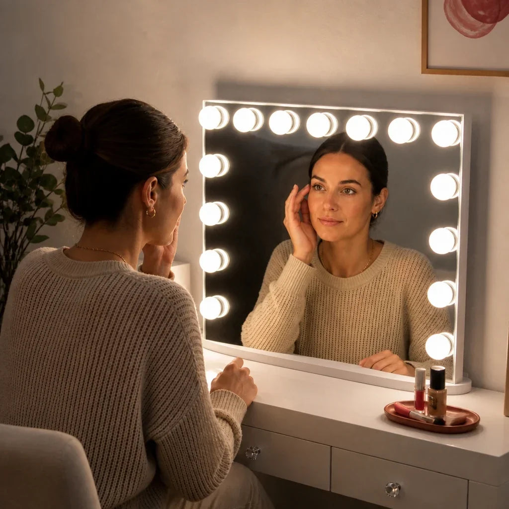 Hollywood Mirror with Lights - White Gloss Finish