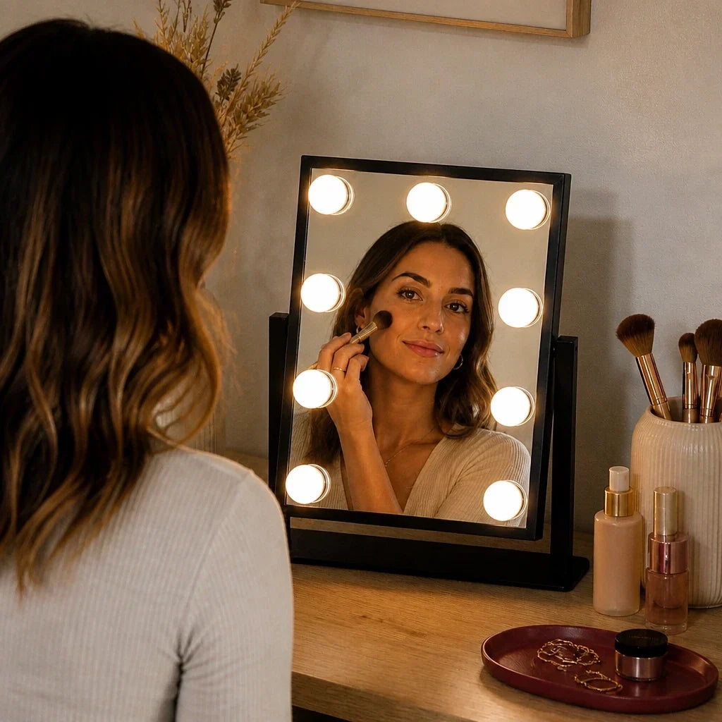 Makeup Mirror with Lights - Small, Black Gloss