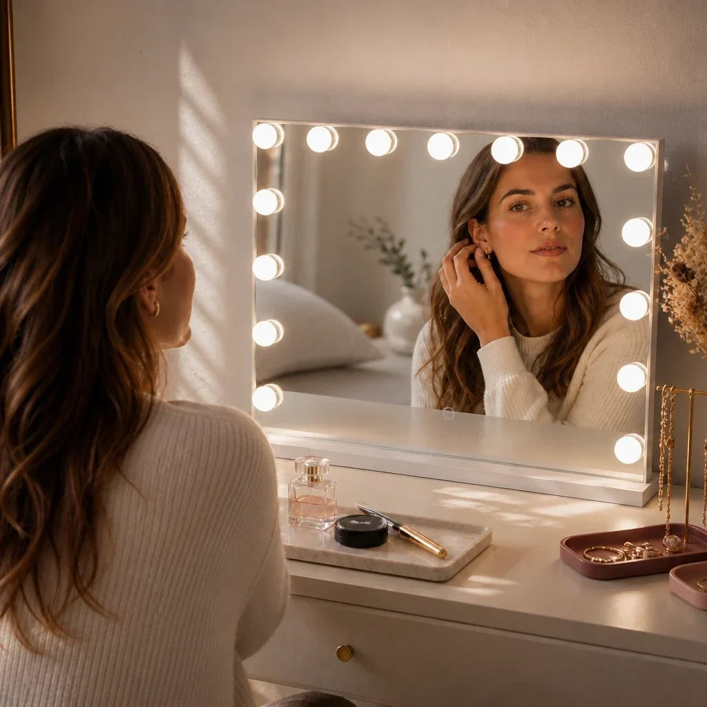Makeup Mirror with Lights and Bluetooth - White