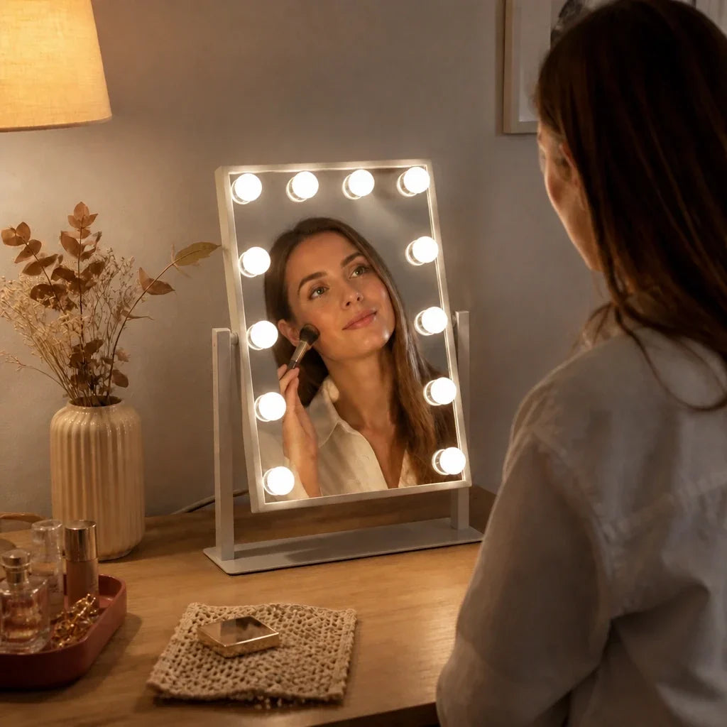 Makeup Mirror with Lights - White, Adjustable Angle