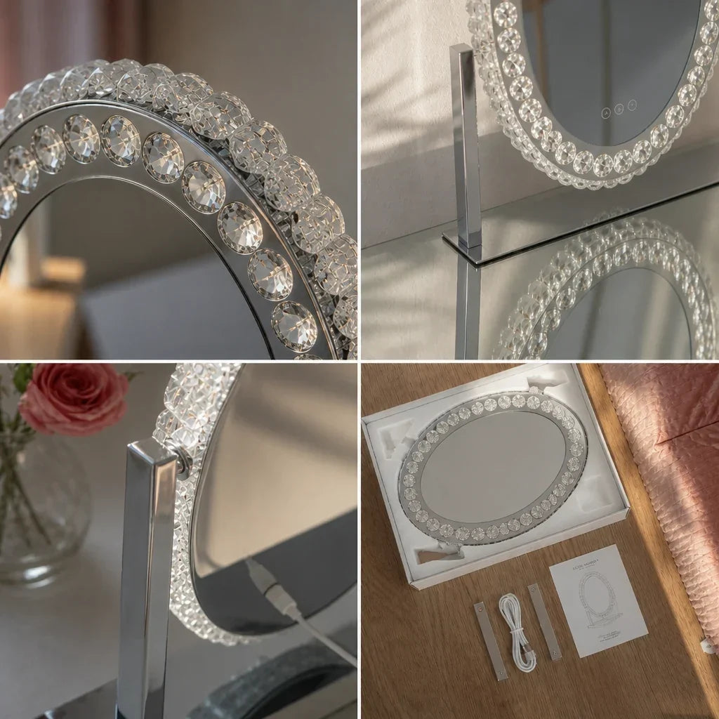 Makeup Mirror with Lights - Oval, Crystal Trim