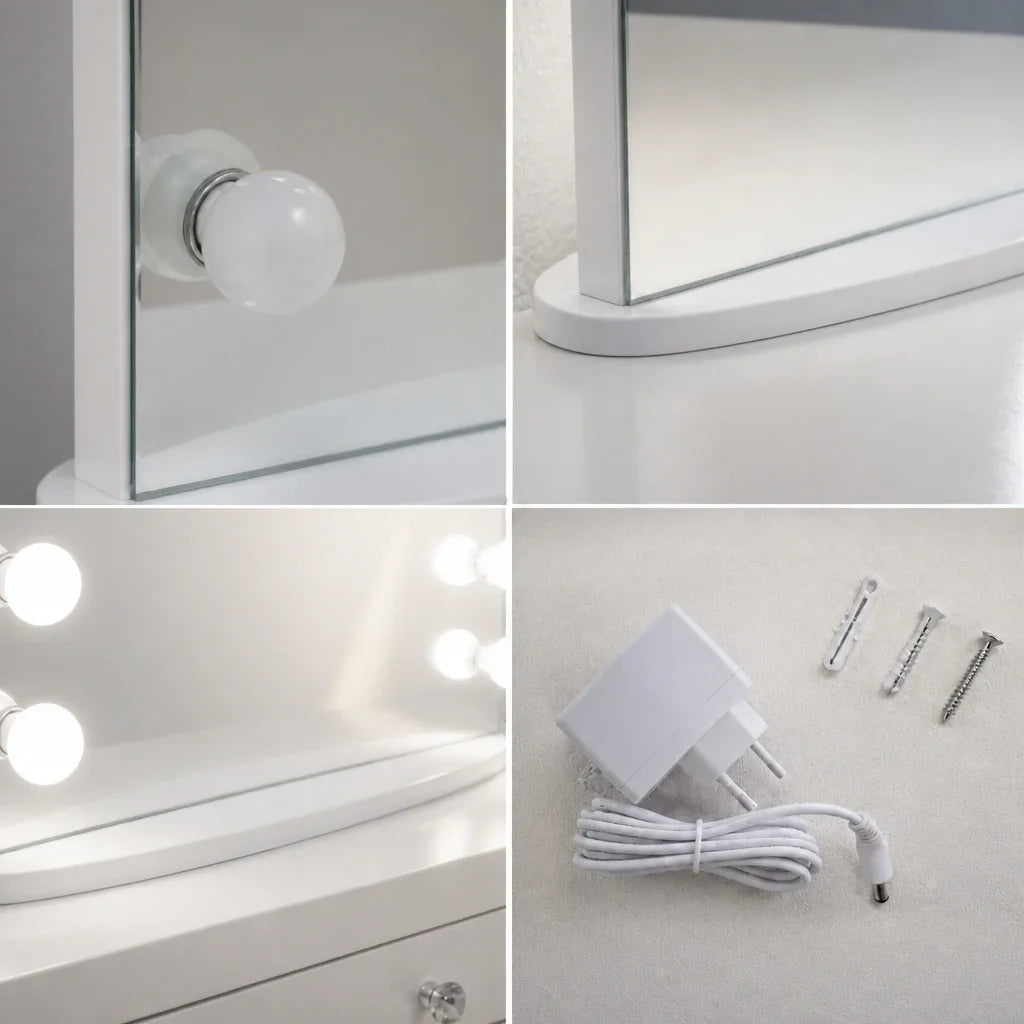 Hollywood Mirror with Lights - White Gloss Finish