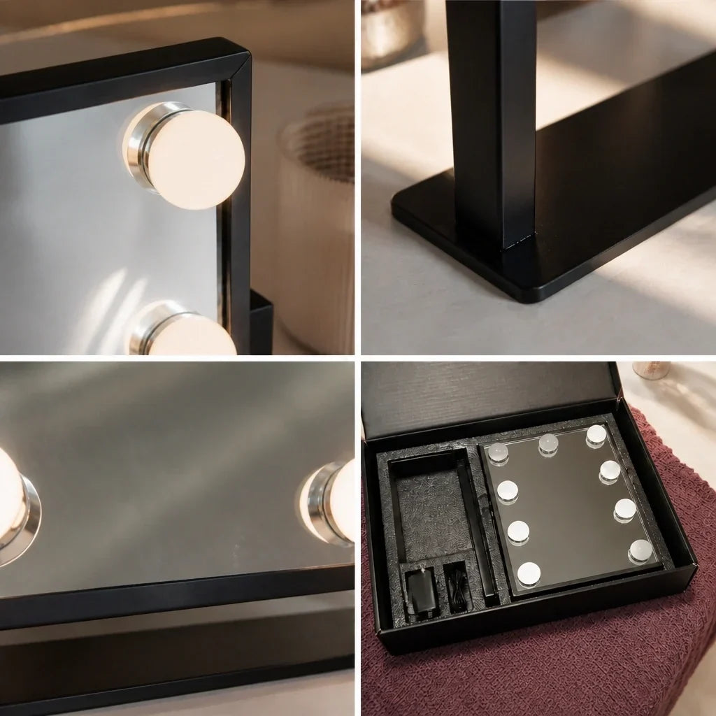 Makeup Mirror with Lights - Small, Black Gloss