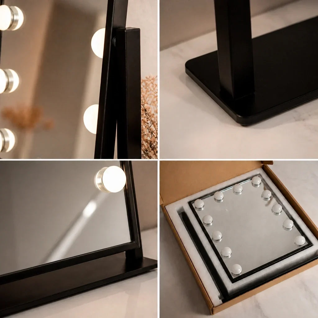 Makeup Mirror with Lights - Black, Adjustable Angle