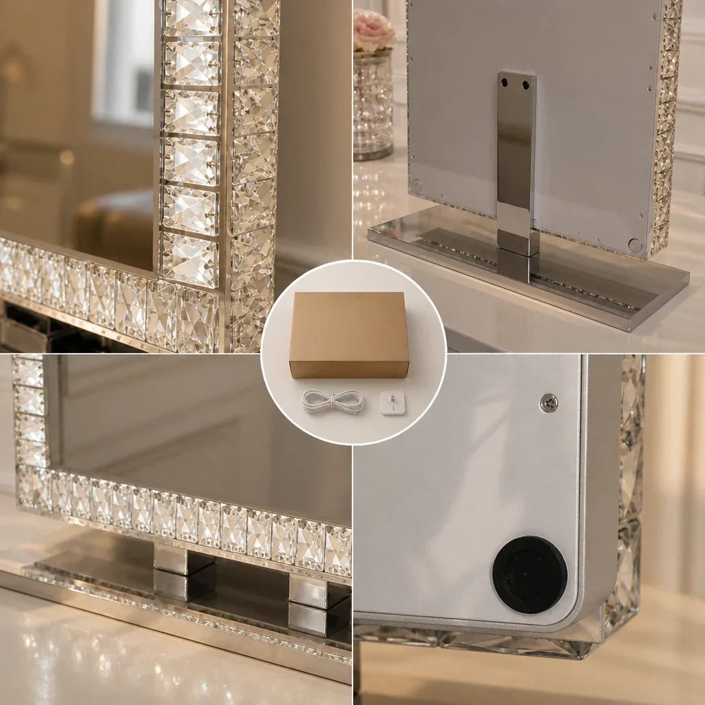 Makeup Mirror with Lights - Crystal Trim, Polished Silver