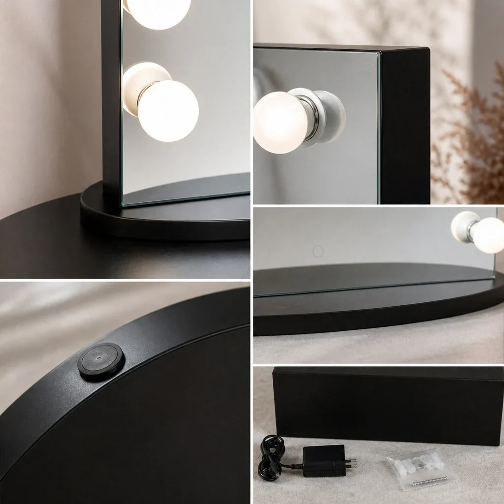 Hollywood Mirror with Bulbs - Black