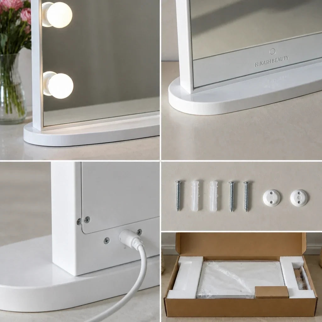 Hollywood Mirror with Bulbs - Large, White