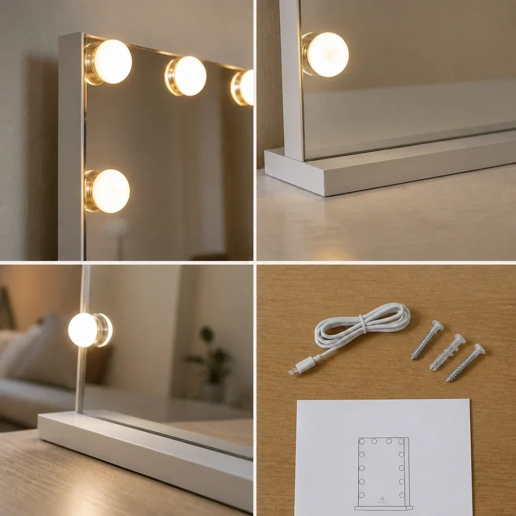 Makeup Mirror with Lights - Tall, White