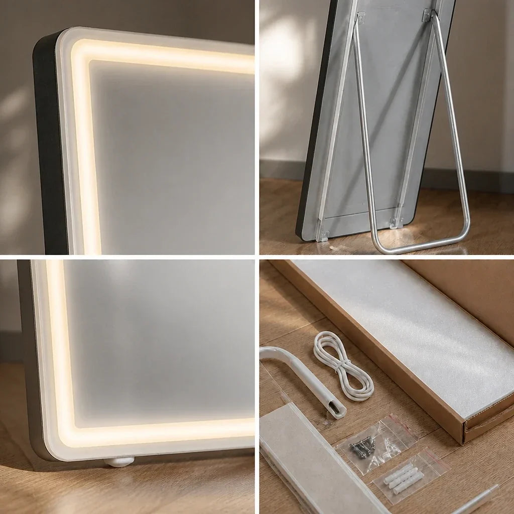 Full Length Floor Mirror with Lights - Aluminium, 160cm