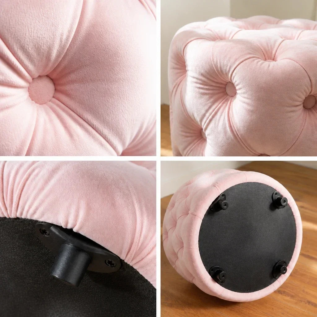 Dressing Table Stool - Pink Velvet Pouffe