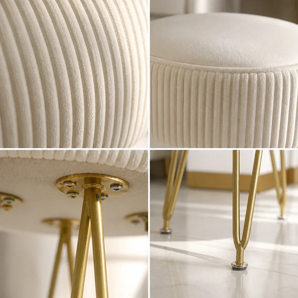 Dressing Table Stool - White Velvet with Gold Legs, 47cm