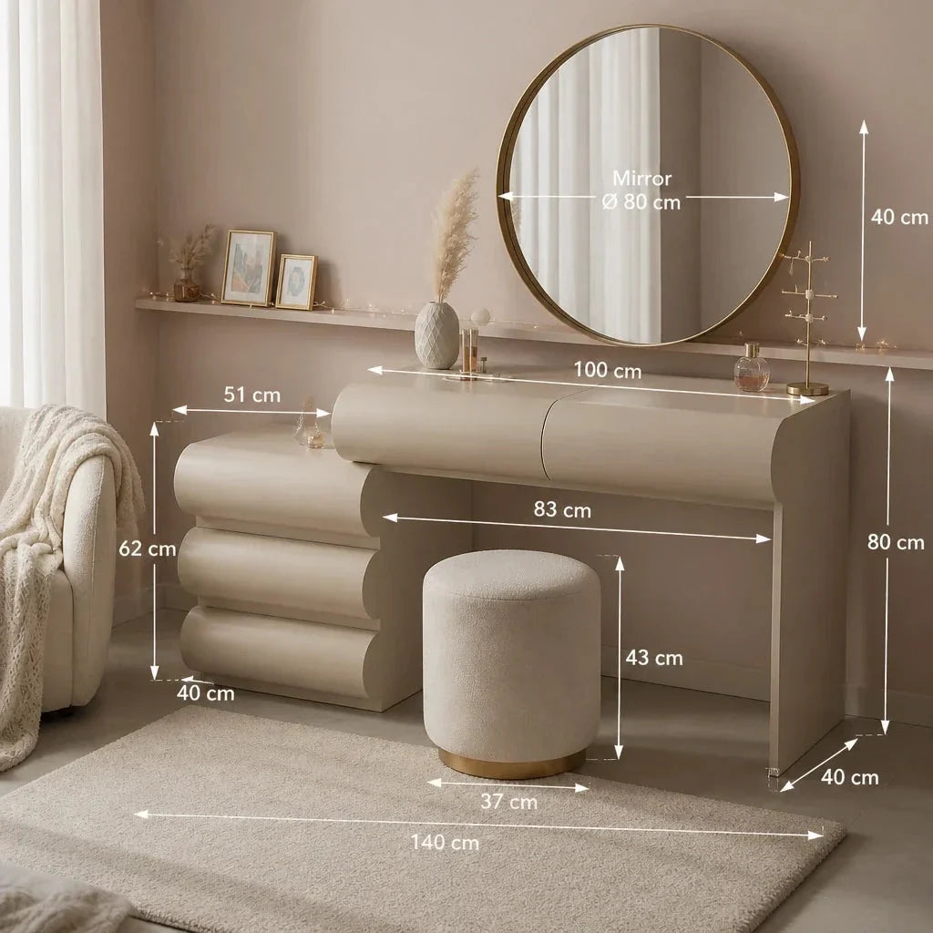 Dressing Table with Drawers - Beige, 140cm