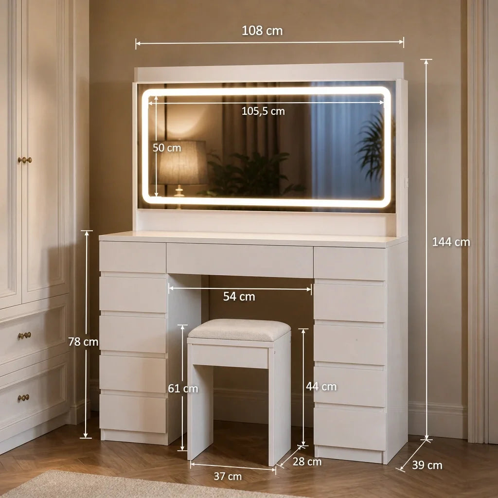 Dressing Table with Hollywood Mirror - White, 108cm