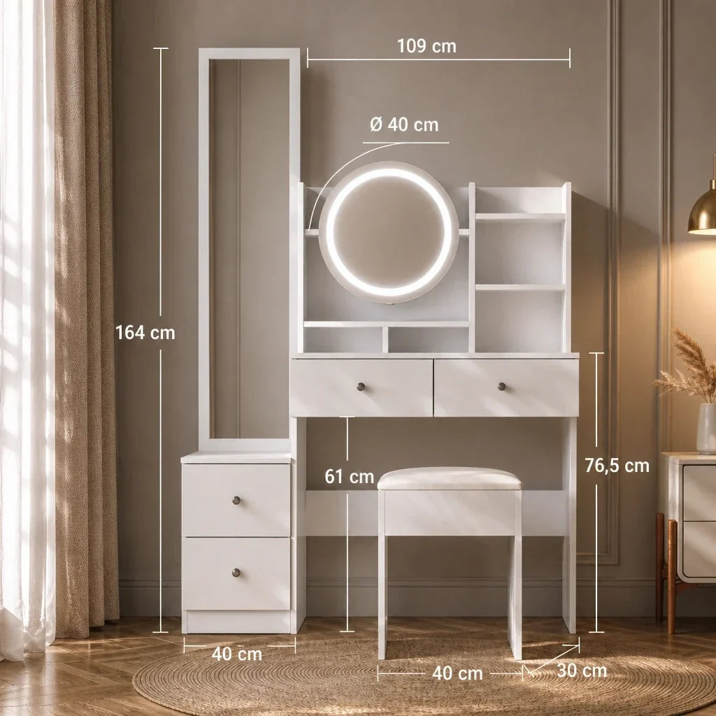 Dressing Table with Mirror and Full Length Mirror - White