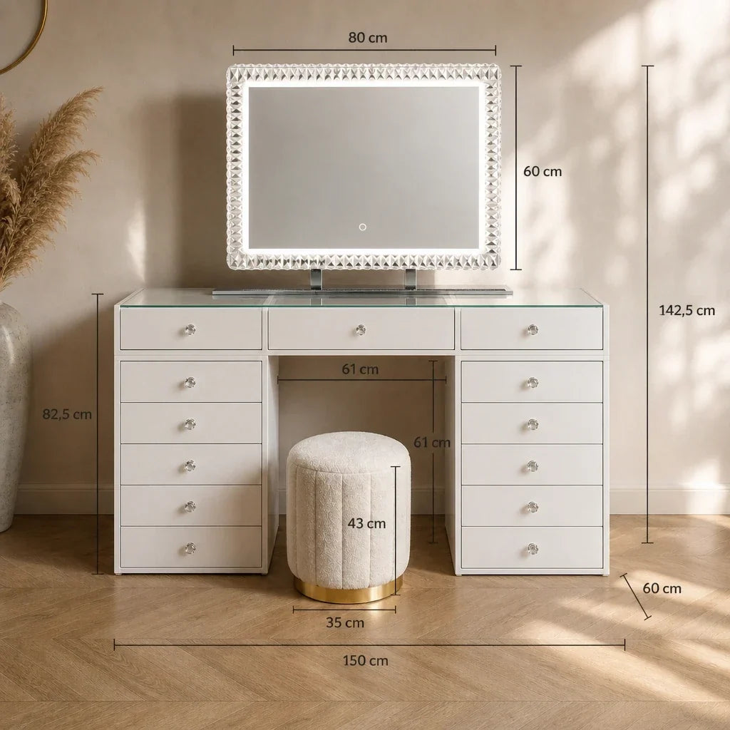 Dressing Table with Mirror 80x60 - White, 150cm
