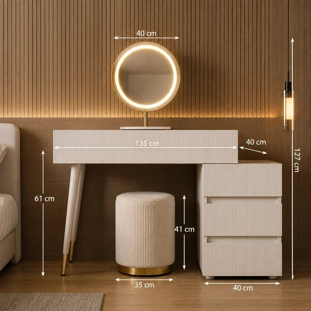 Dressing Table with Mirror - White and Gold, 135cm