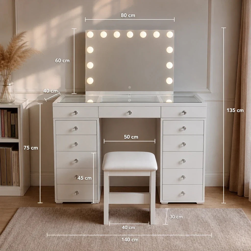 Dressing Table with Mirror and Drawers - White