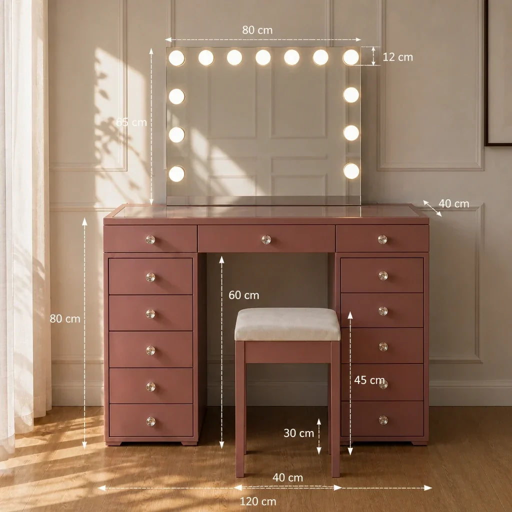 Dressing Table with Mirror and Drawers - Rose Gold