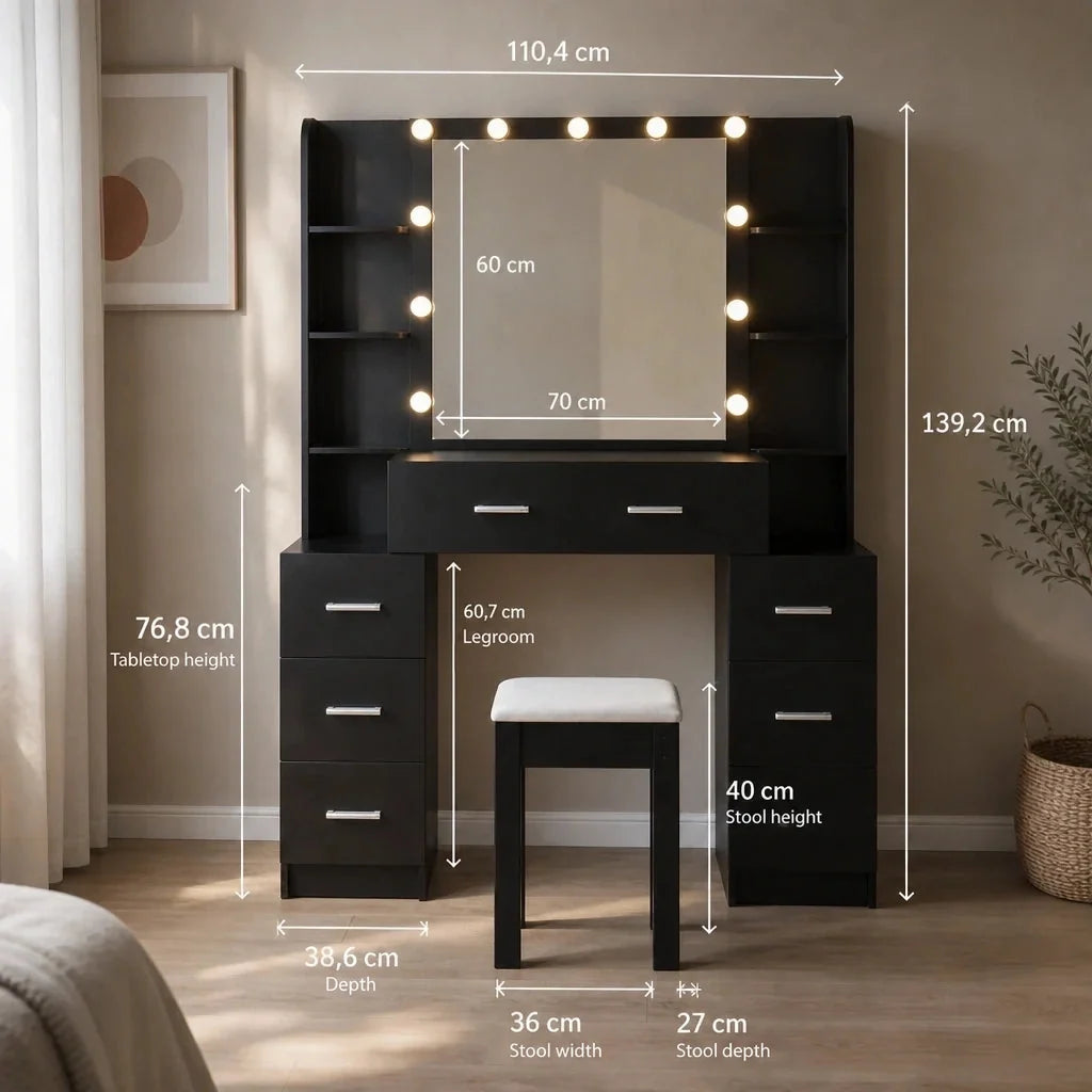 Dressing Table with Hollywood Mirror - Matt Black, 110cm