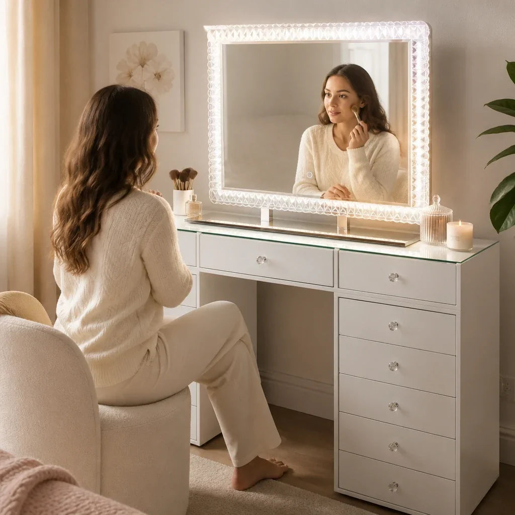 Dressing Table with Mirror 80x60 - White, 150cm