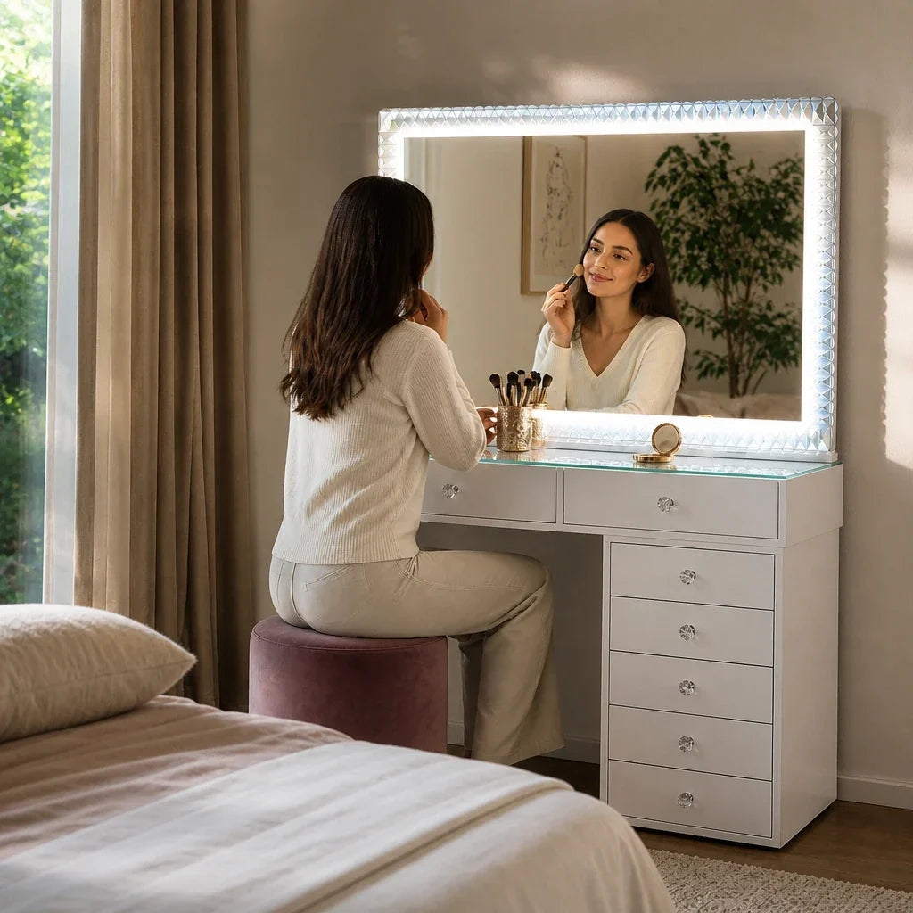 Dressing Table with Mirror 120x80 - White, 120cm