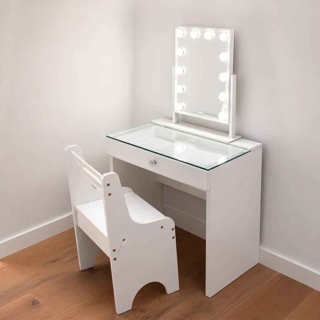 Childrens Dressing Table with Mirror - Glass Top