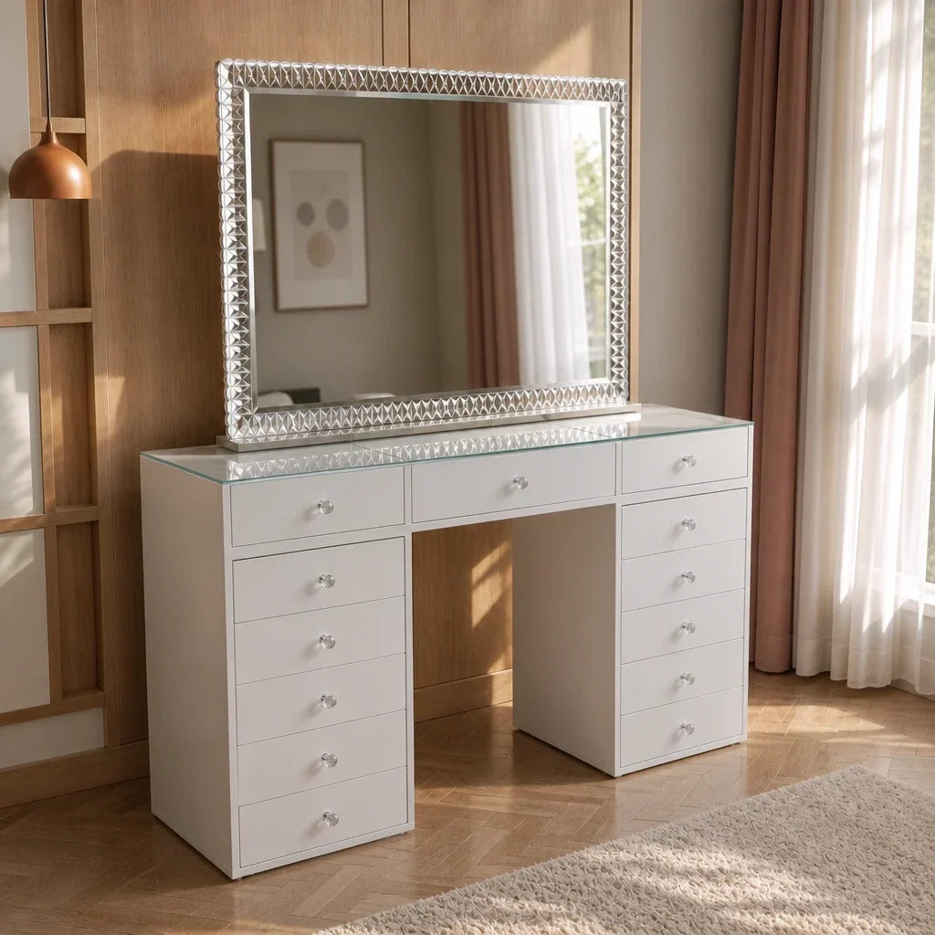 Dressing Table with Mirror 120x80 - White, 150cm