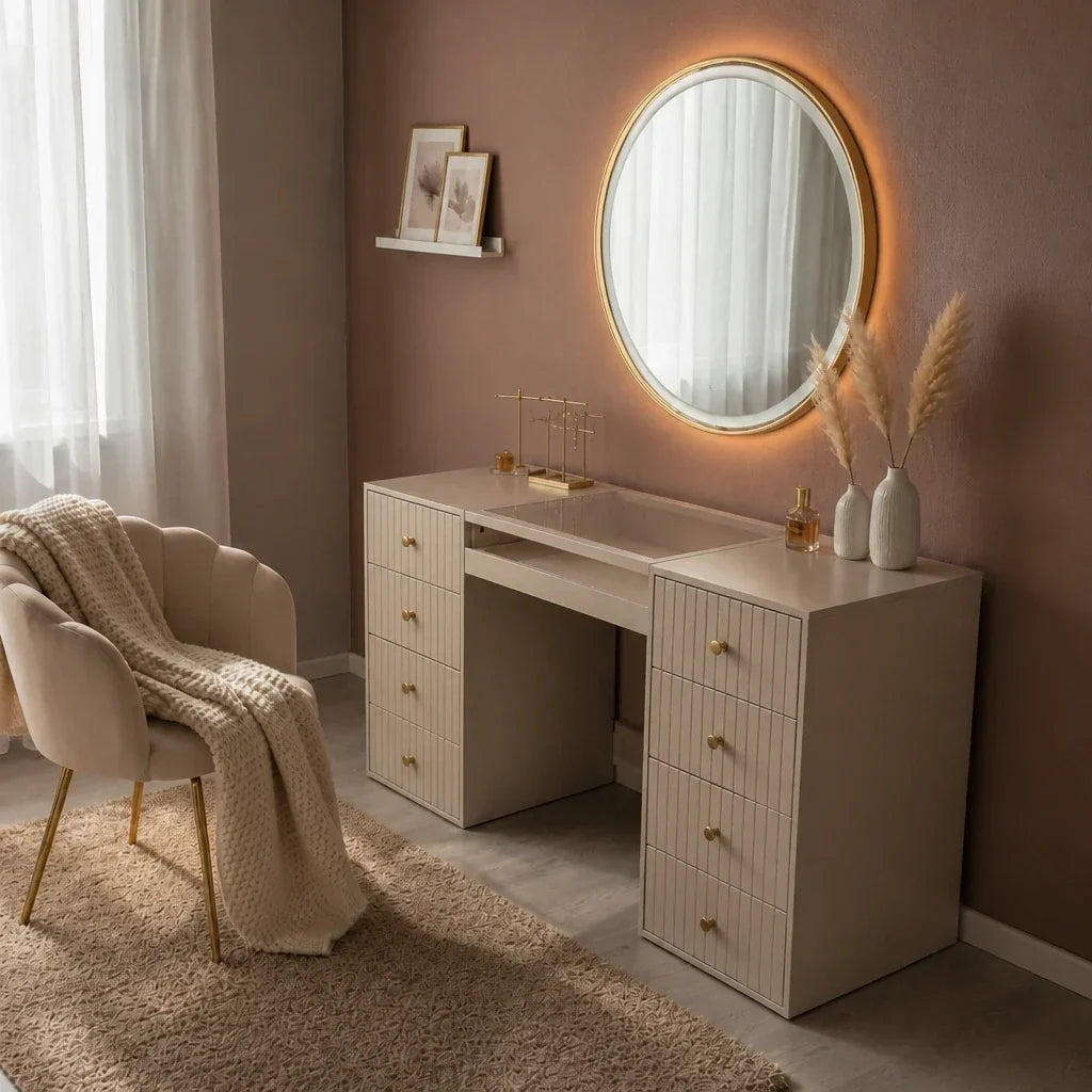 Dressing Table with Drawers - Beige, 150cm