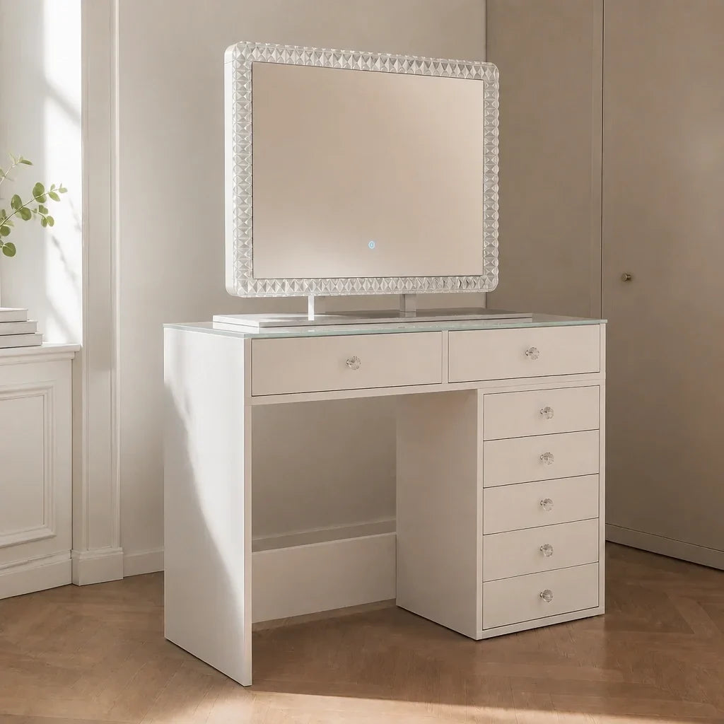 Dressing Table with Mirror 80x60 - White, 120cm